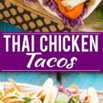 These thai chicken tacos are a quick and easy dinner. Coconut marinated chicken is stuffed into warm tortillas with fresh vegetables and a generous amount of homemade peanut sauce.