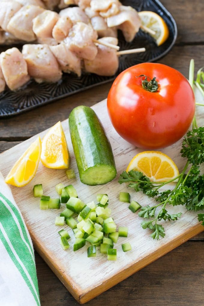 Greek Chicken Souvlaki Recipe | Easy Greek Chicken | Chicken Souvlaki | Greek Chicken Skewers | Easy Greek Chicken Skewers #chicken #kabobs #glutenfree #keto #lowcarb #grilling #sraye Ingredients for the cucumber yogurt sauce.