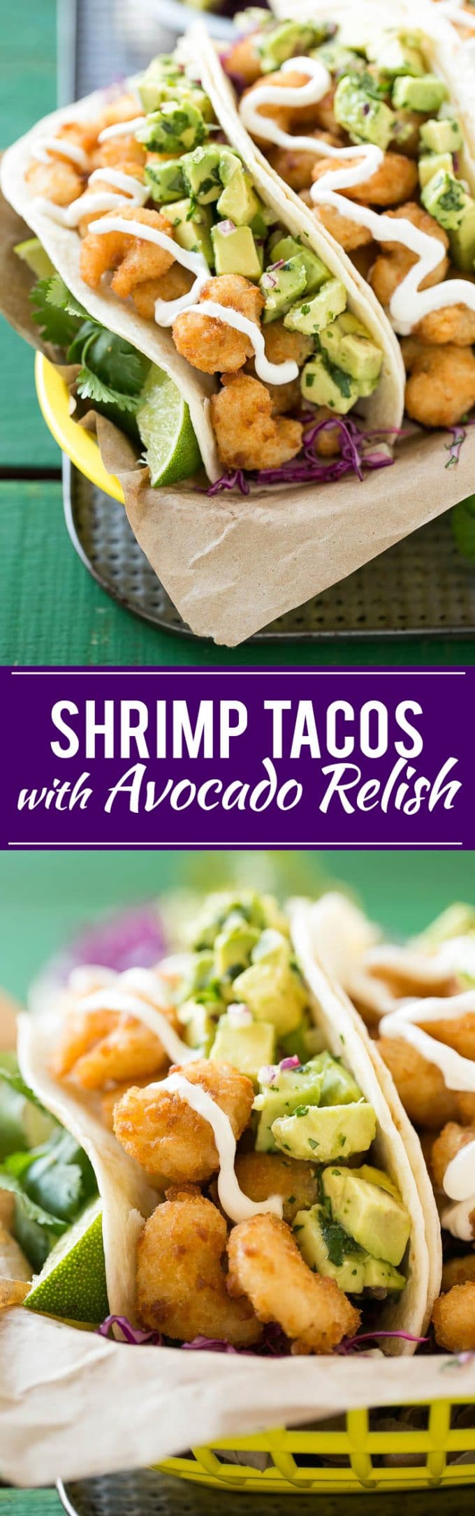 Fried Shrimp Tacos with Avocado Relish | Shrimp Tacos #shrimp #tacos #dinner #avocado #sraye