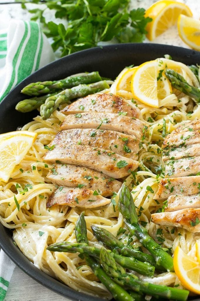 Lemon Asparagus Pasta with Grilled Chicken Recipe | Asparagus Pasta | Grilled Chicken Pasta | Easy Pasta Recipe #pasta #asparagus #lemon #chicken #dinner #sraye Lemon asparagus pasta in a creamy sauce topped with grilled chicken.