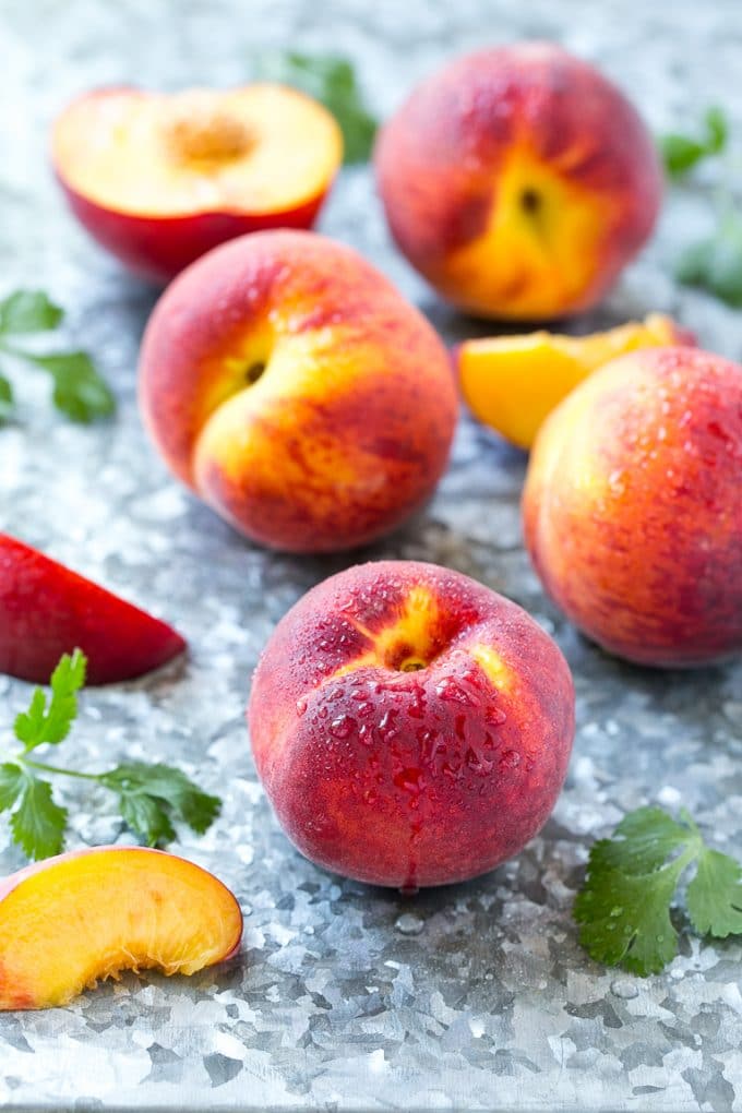 Peach Salsa | Fruit Salsa #peaches #salsa #dip #appetizer #sraye Fresh whole and cut fruit.