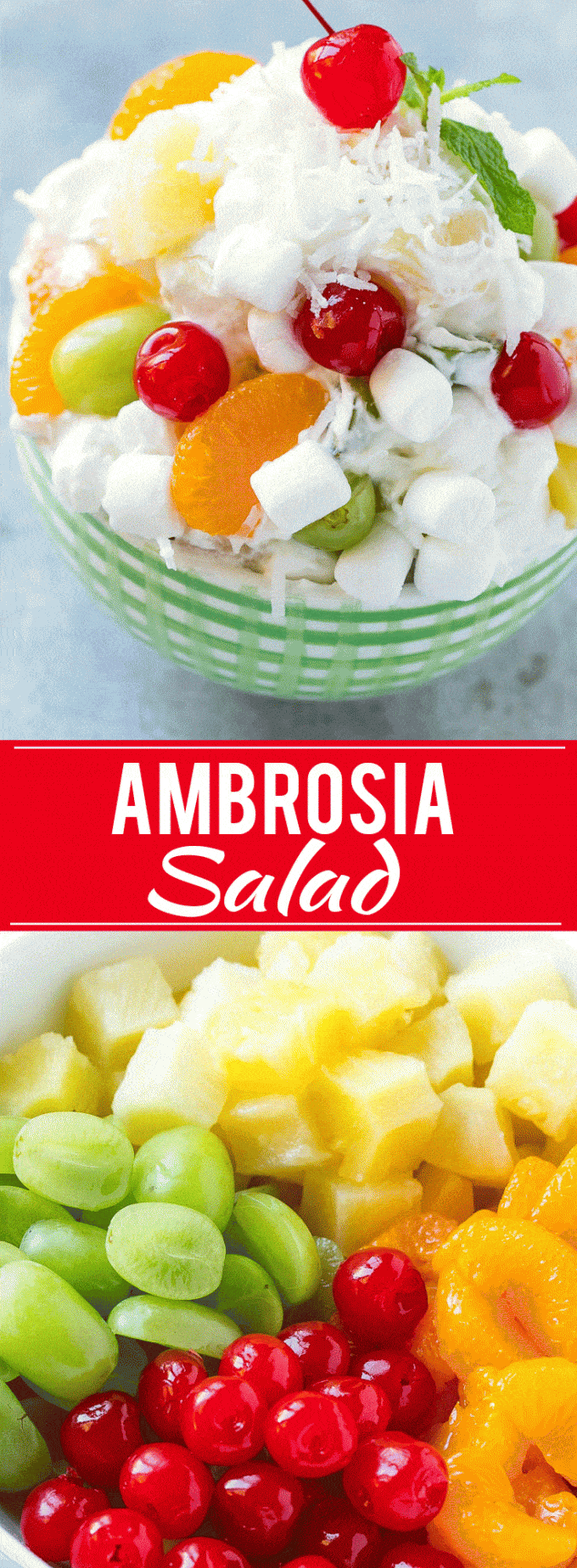 Ambrosia Salad Recipe | Fruit Salad | Potluck Dish #fruit #fruitsalad #coconut #marshmallows #dessert #sraye