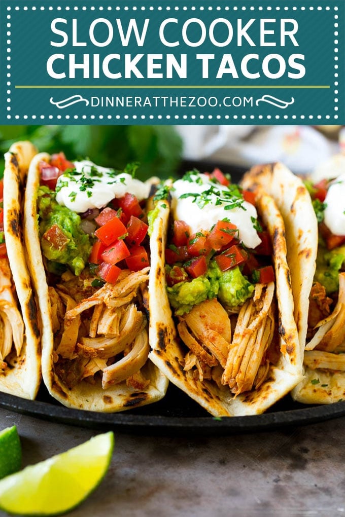 Slow Cooker Chicken Tacos Recipe | Crock Pot Chicken Tacos #tacos #chicken #slowcooker #crockpot #tacotuesday #dinner #sraye