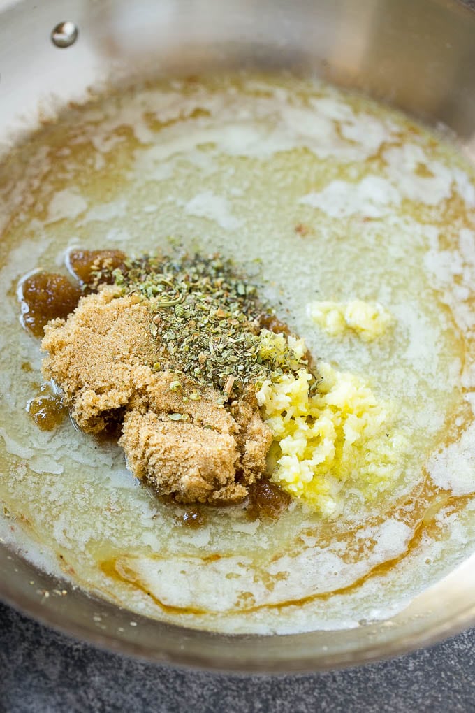 Brown Sugar Pork Chops Recipe | Bone In Pork Chops Recipe | Garlic Butter Pork Chops | Skillet Pork Chops #pork #porkchops #garlic #dinner #glutenfree #sraye Melted butter, brown sugar, herbs and garlic form the sauce for pork chops.