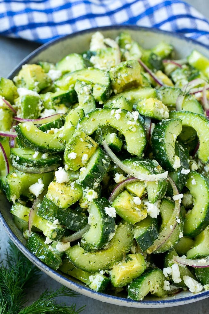 Cucumber Feta Salad Recipe | Cucumber Salad | Feta Cheese Salad | Summer Salad #salad #cucumber #sraye Cucumber feta salad with avocado, dill and red onions, all tossed in a Greek style dressing.
