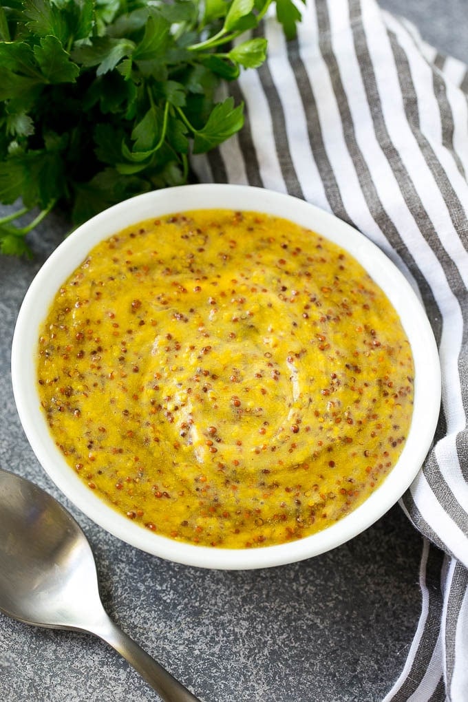 Honey Mustard Chicken Recipe | Baked Chicken Recipe | Easy Chicken Recipe #chicken #dinner #sraye A bowl of honey mustard sauce.