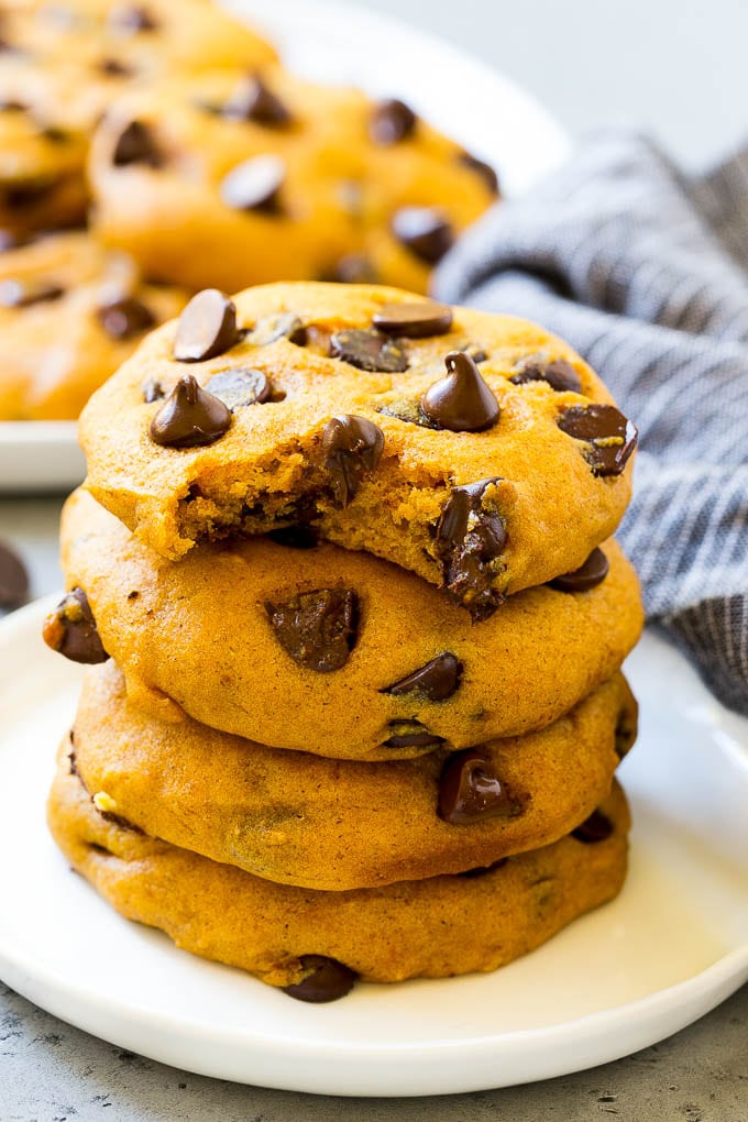 Pumpkin Chocolate Chip Cookies Recipe | Pumpkin Cookies | Pumpkin Chocolate Cookies #pumpkin #cookies #chocolate #baking #fall #sraye #dessert A stack of pumpkin chocolate chip cookies.