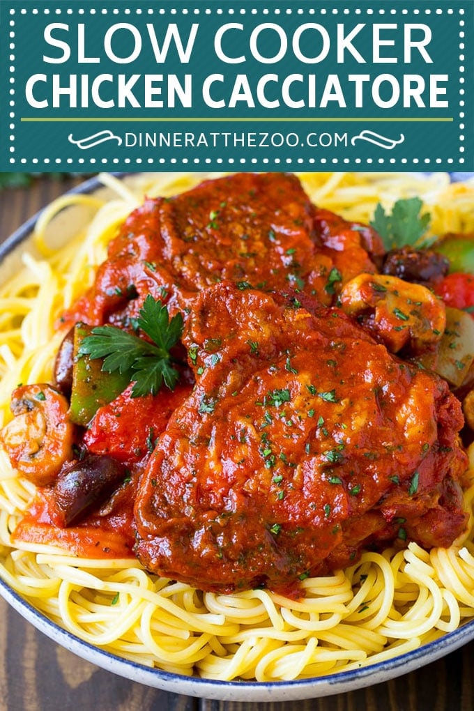Slow Cooker Chicken Cacciatore Recipe | Italian Chicken #chicken #crockpot #slowcooker #dinner #italianfood #peppers #sraye