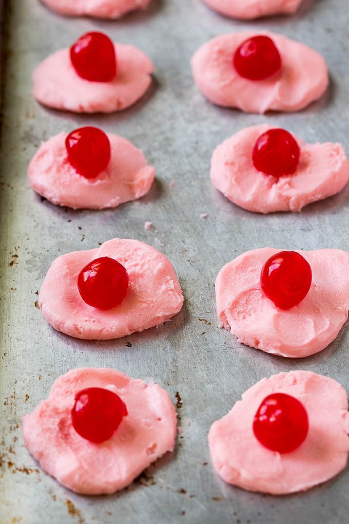 Chocolate Covered Cherries Recipe | Cherry Cordials | Cherry Candy #chocolate #candy #dessert #cherry #sweets #sraye Discs of cherry filling with a maraschino cherry on top.