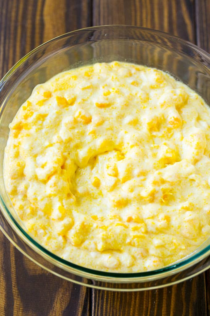 Corn Pudding Recipe | Corn Casserole | Corn Side Dish #corn #pudding #casserole #sidedish #thanksgiving #dinner #sraye A bowl of batter.