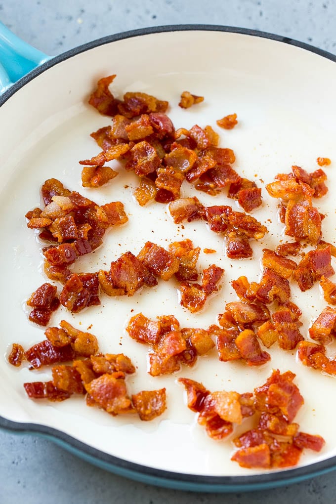 Fried Cabbage Recipe | Cabbage with Bacon | Cabbage Side Dish #cabbage #bacon #sidedish #lowcarb #keto #sraye Cooked bacon in a skillet.