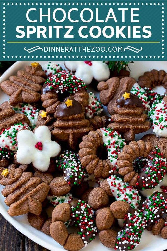 Chocolate Spritz Cookies | Christmas Cookies | Spritz Cookies #christmas #cookies #chocolate #sprinkles #baking #dessert #sraye