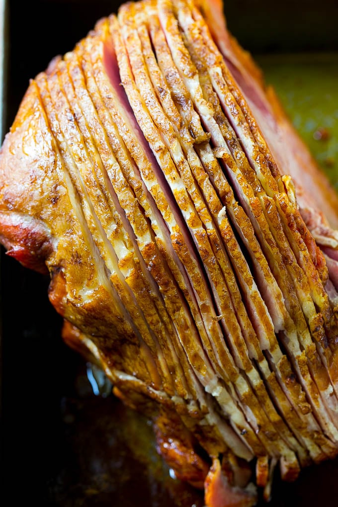 Honey Baked Ham Recipe | Glazed Ham | Holiday Ham #ham #dinner #sraye #christmas #thanksgiving #easter A spiral cut ham that's been baked and is ready for glaze.