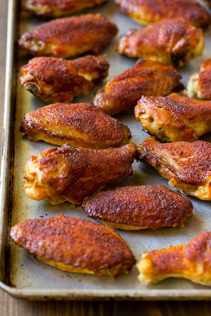 Smoked Chicken Wings | Barbecue Chicken Wings | BBQ Chicken Wings #chicken #wings #bbq #barbecue #appetizer #dinner #sraye Smoked chicken wings coated in spice rub on a sheet pan.