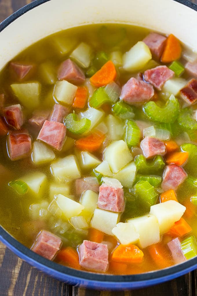 Ham and Potato Soup | Ham Soup | Potato Soup #soup #ham #potato #dinner #comfortfood #sraye A pot full of ham, potatoes and vegetable simmered in chicken broth.