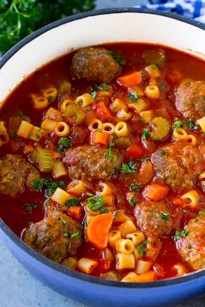 Italian Meatball Soup Recipe | Meatball Soup | Beef Meatballs #meatballs #beef #soup #italian #dinner #sraye #comfortfood Italian meatball soup with beef meatballs, ditalini pasta and vegetables in a tomato broth.