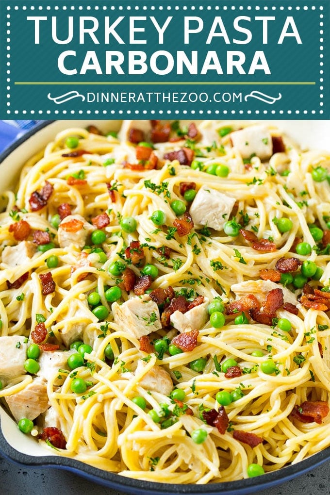 Turkey Pasta Carbonara | Turkey Pasta | Leftover Turkey Recipe #turkey #pasta #bacon #peas #dinner #sraye