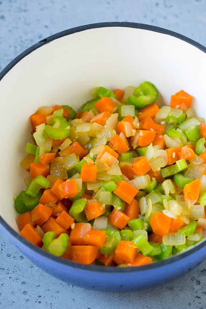Cabbage Soup Recipe | Vegetable Soup | Veggie Soup | Healthy Soup #soup #healthy #cleaneating #cabbage #vegetables #veggies #dinner #sraye Carrots, onions and celery in a soup pot.