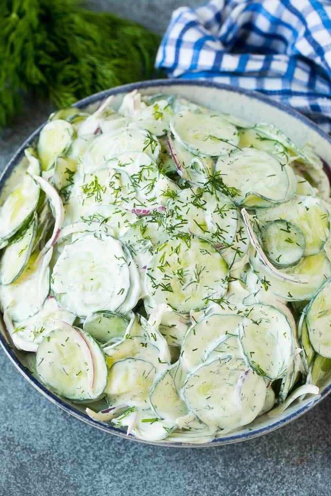 Creamy Cucumber Salad Recipe | German Cucumber Salad | Cucumber Salad #cucumber #salad #dinner #lunch #sraye #cucumbersalad Creamy cucumber salad with red onion and dill, topped with fresh herbs for garnish.