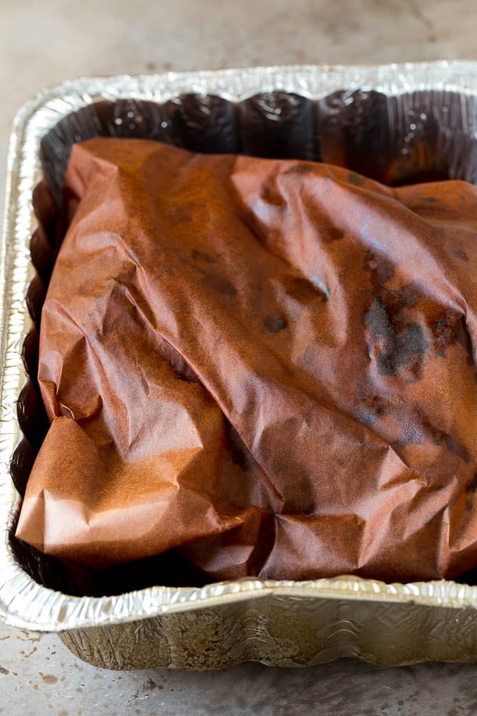 Burnt Ends Recipe | Smoked Brisket | Beef Brisket #brisket #bbq #smoker #beef #dinner #sraye Brisket wrapped in butcher paper.