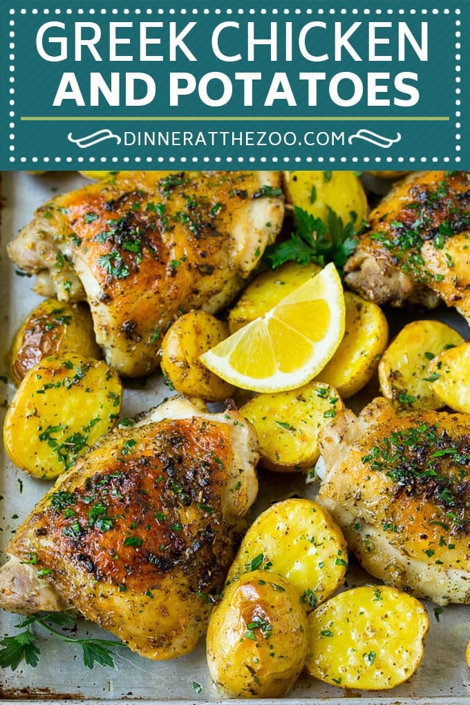 Greek Chicken and Potatoes Recipe | Sheet Pan Dinner | Roasted Chicken Thighs #chicken #chickenthighs #garlic #potatoes #onepotmeal #dinner #sraye #cleaneating