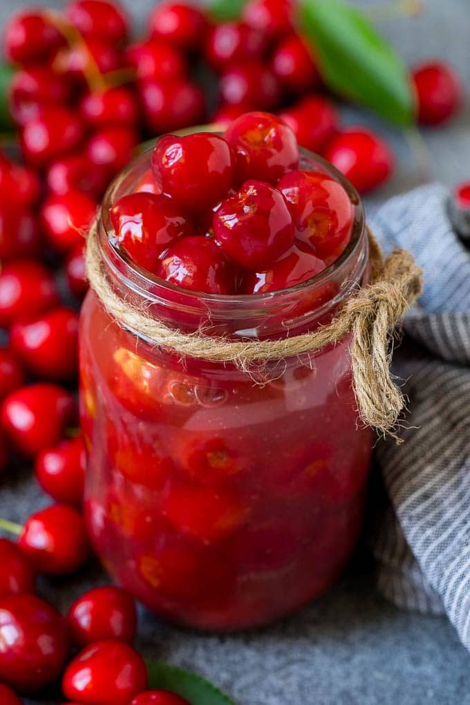 Cherry Pie Filling Recipe #pie #cherries #dessert #sweets #sraye #summer Cherry pie filling in a mason jar.