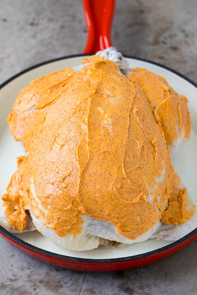 Rotisserie Chicken Recipe | Roasted Chicken #chicken #dinner #sraye #comfortfood Chicken coated in butter and spices.