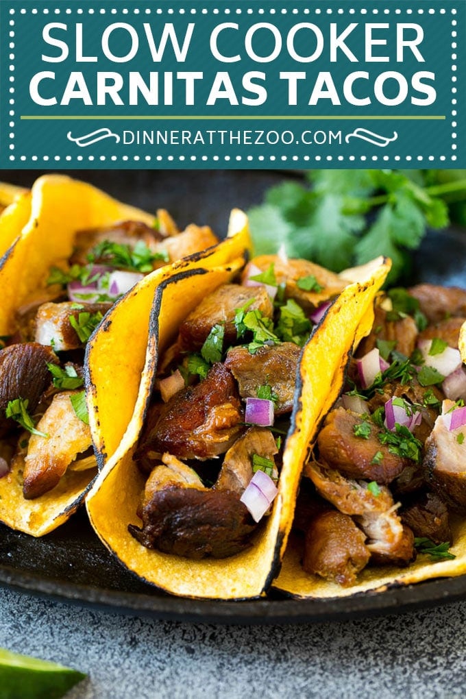 Slow Cooker Carnitas Tacos Recipe | Pork Tacos #tacos #pork #dinner #slowcooker #crockpot #sraye