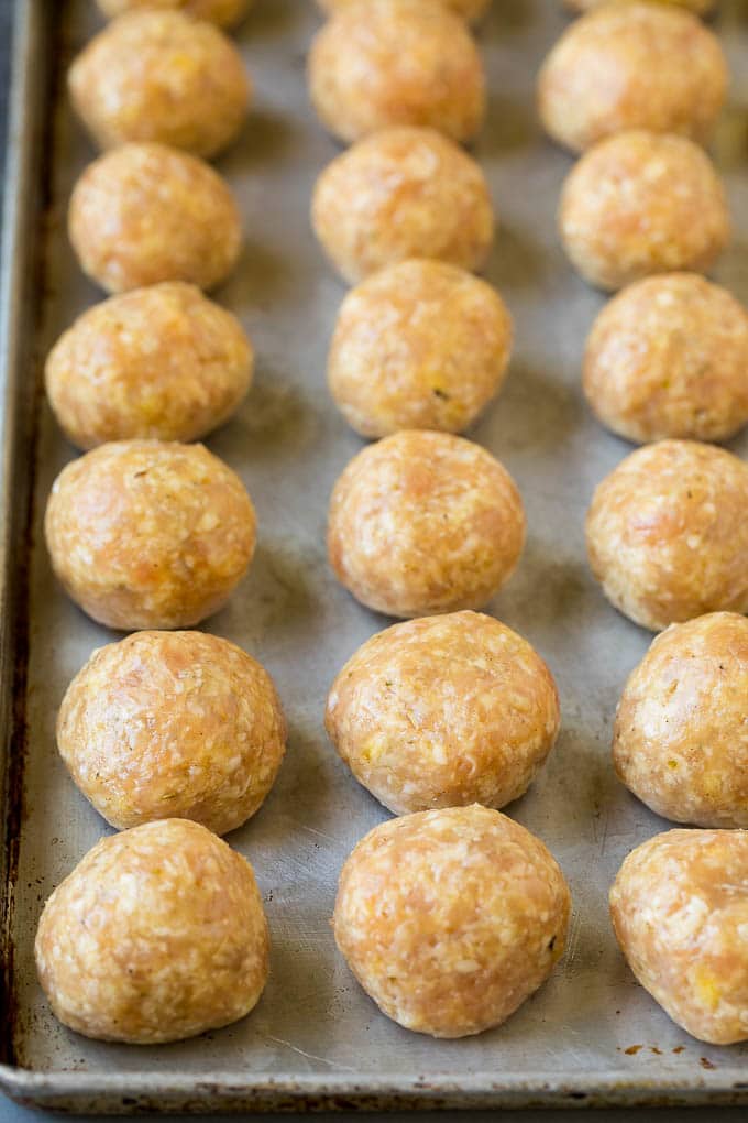 Chicken Meatballs Recipe | Baked Meatballs #chicken #meatballs #dinner #sraye #comfortfood Ground chicken with herbs and spices, rolled into balls.