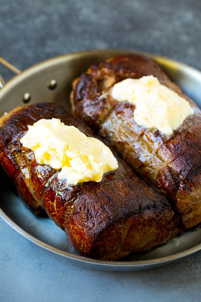 Beef Tenderloin with Garlic Butter #beef #steak #dinner #sraye Beef roasts topped with garlic butter.