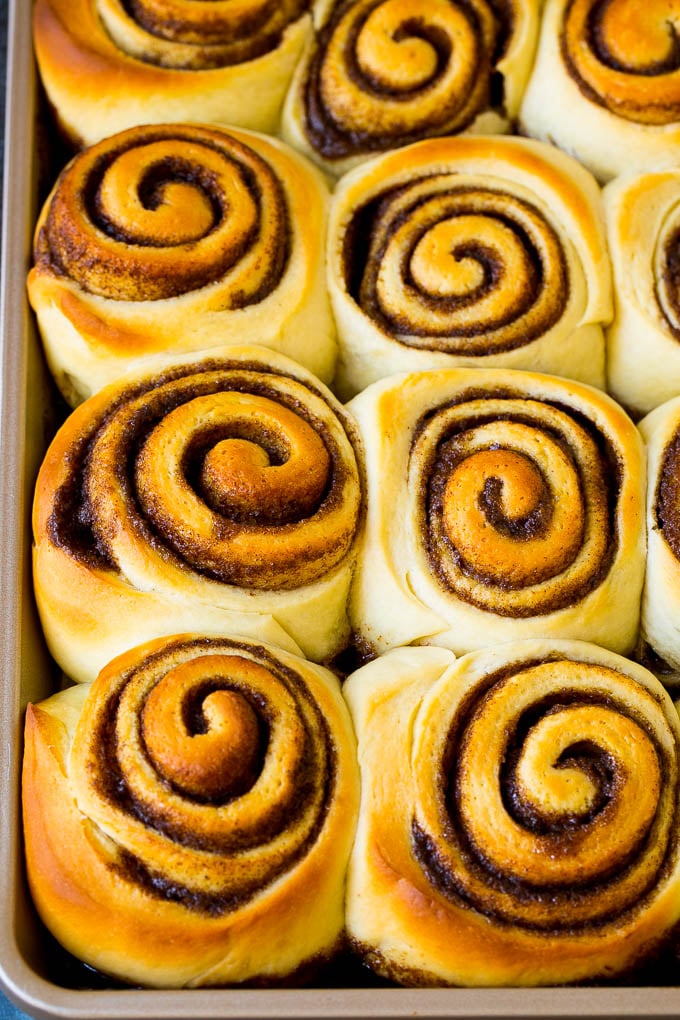 Cinnamon Rolls Recipe | Cinnamon Buns #cinnamon #rolls #pastry #breakfast #brunch #sweets #sraye #baking #bread Baked buns on a sheet pan.