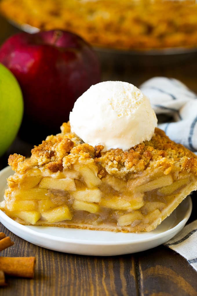 Dutch Apple Pie Recipe | Homemade Apple Pie #pie #apple #dessert #baking #fall #sraye A slice of Dutch apple pie topped with ice cream.