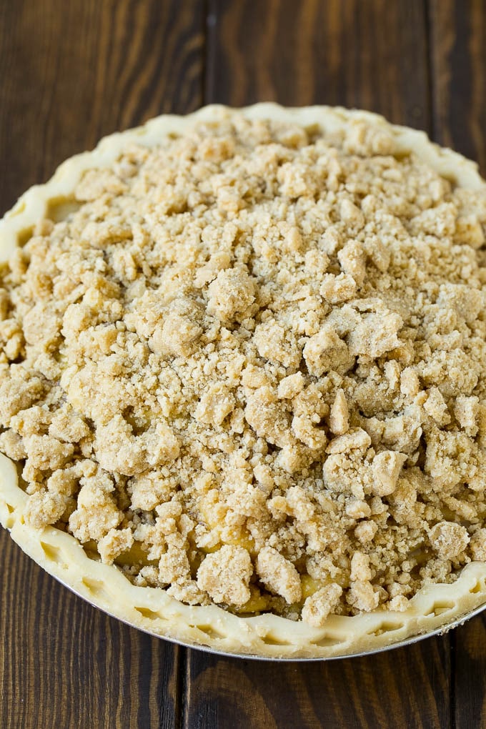 Dutch Apple Pie Recipe | Homemade Apple Pie #pie #apple #dessert #baking #fall #sraye Brown sugar topping on top of an unbaked pie.