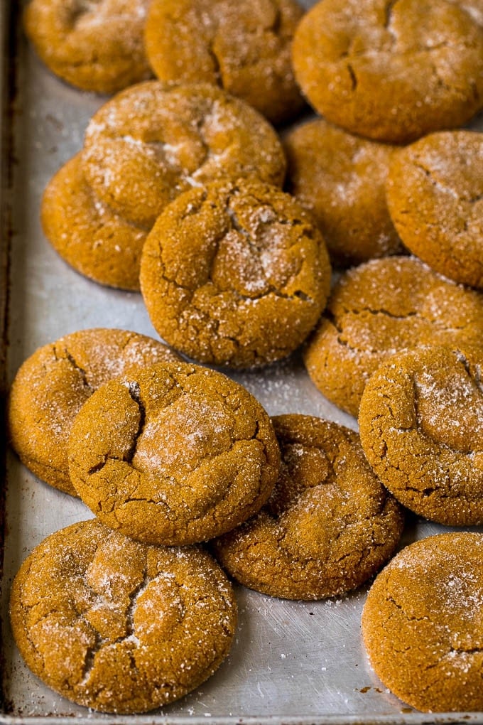 Molasses Cookies Recipe | Spice Cookies #cookies #baking #christmas #dessert #sraye Baked cookies on a sheet pan.
