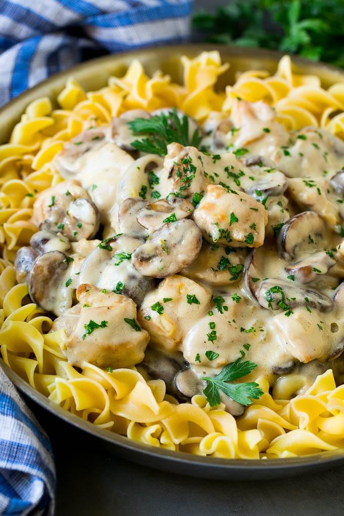 Chicken Stroganoff Recipe | Chicken and Mushrooms #chicken #mushrooms #stroganoff #dinner #sraye Chicken stroganoff with mushrooms, served over egg noodles.