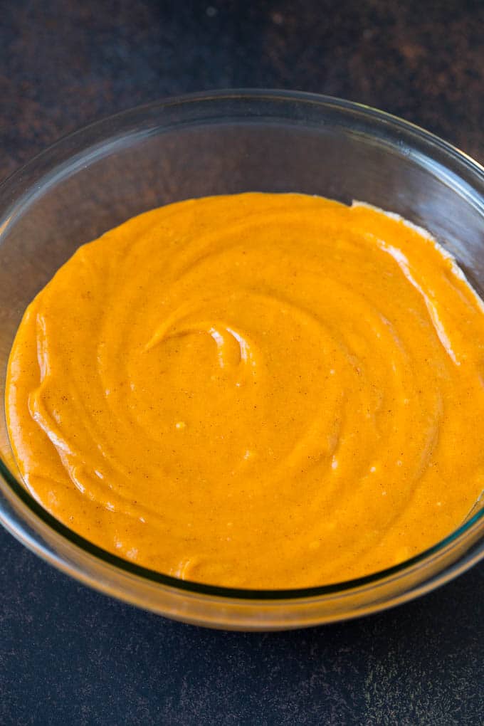 Pumpkin Cupcakes Recipe | Pumpkin Cake #cake #cupcakes #pumpkin #frosting #baking #fall #thanksgiving #sraye A bowl of batter.