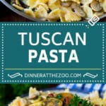 Tuscan Farfalle Pasta Recipe #pasta #cheese #spinach #mushrooms #dinner #sraye