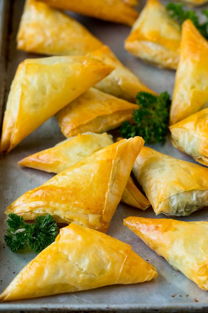 Spanakopita Recipe #appetizer #snack #spinach #cheese #sraye Baked spanakopita filled with spinach and cheese.