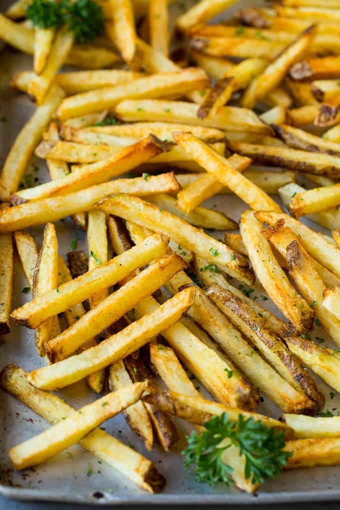 Homemade French Fries Recipe #potatoes #fries #dinner #sraye Homemade french fries on a sheet pan.