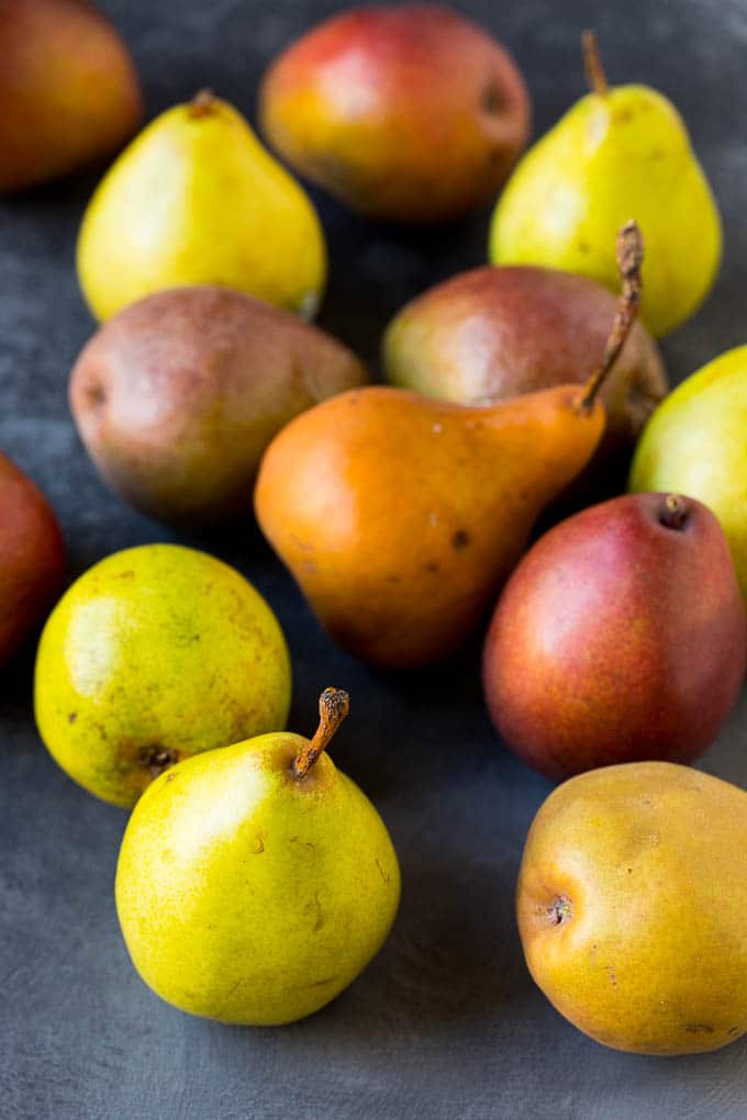Pear Salad Recipe #salad #pears #fall #winter #dinner #sraye Assorted whole pears.