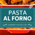 Pasta al Forno is hearty rigatoni noodles tossed in a savory meat sauce then topped with cheese and baked. #pasta #sraye