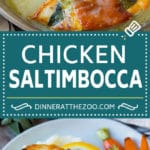 Chicken saltimbocca is chicken cutlets flavored with sage and prosciutto in a lemon sauce. #chicken #sraye