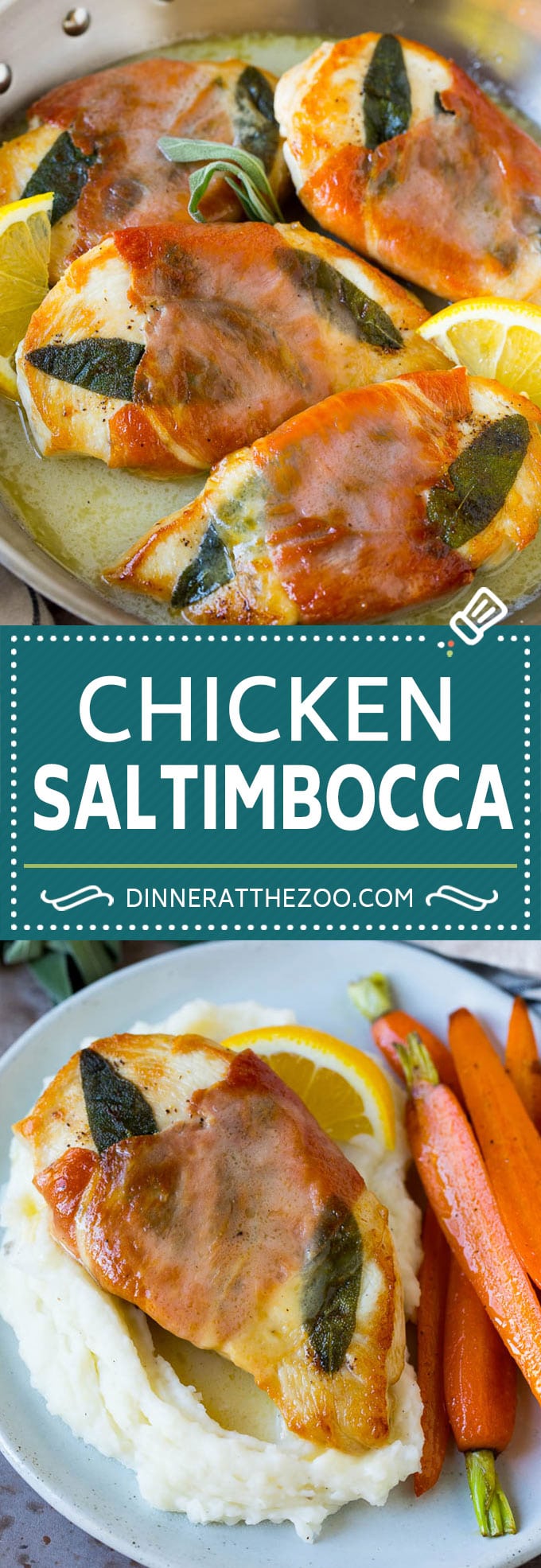Chicken saltimbocca is chicken cutlets flavored with sage and prosciutto in a lemon sauce. #chicken #sraye